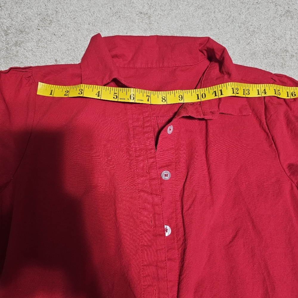 Red Cotton Ruffle Hem Button-Up Dress - Picture 6 of 8